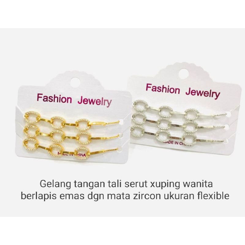 RAM485. Grosir 3 PC Gelang tangan tali serut xuping wanita berlapis emas dgn mata zircon terlaris