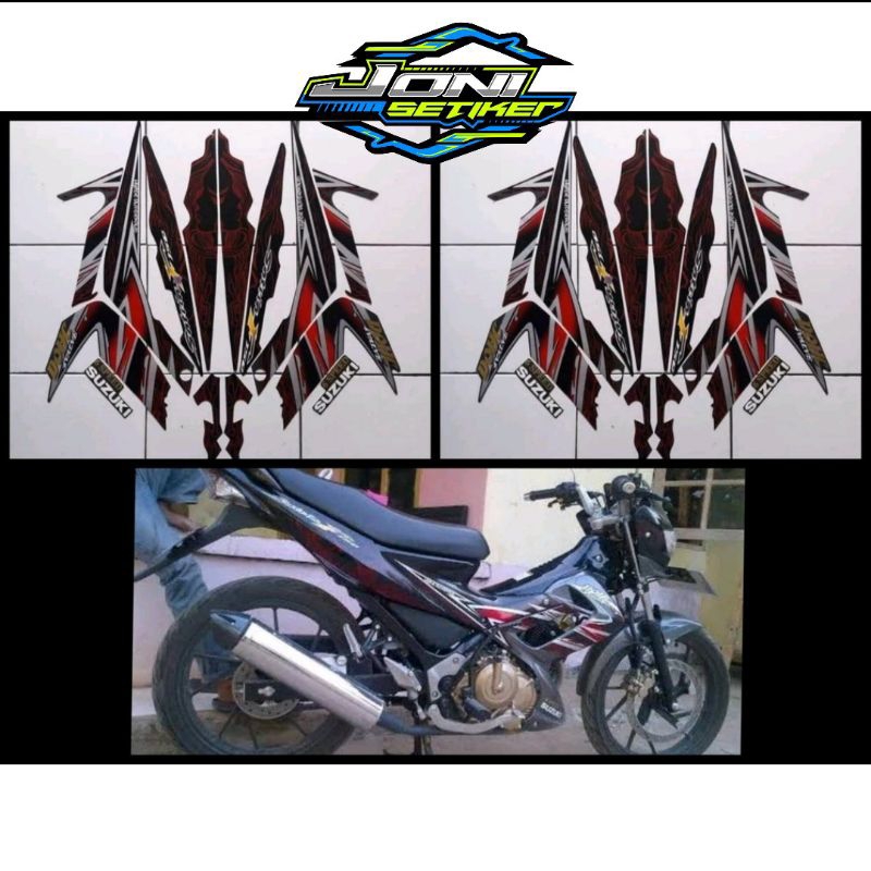 STICKER STRIPING LIS LES BODY MOTOR SUZUKI SATRIA FU BARONG 2011 HITAM ABU MOTIF CEWEK