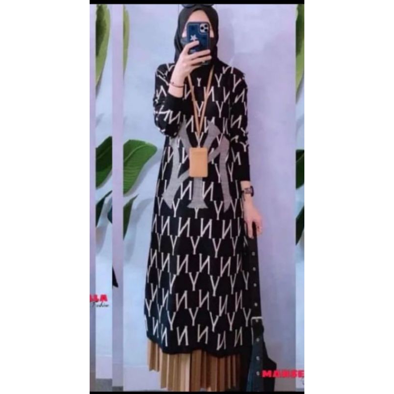 REALPICT Baju Atasan Muslim Wanita / Tunik Muslimah / Tunik Wanita Rajut Import/Long tunik jumbo/Dre