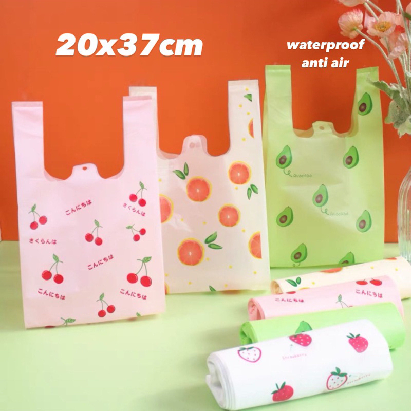 PLASTIK KRESEK LARGE 20x37CM / Kantong Tenteng Motif Buah Waterproof / Plastic Bag Kawaik fruits / K