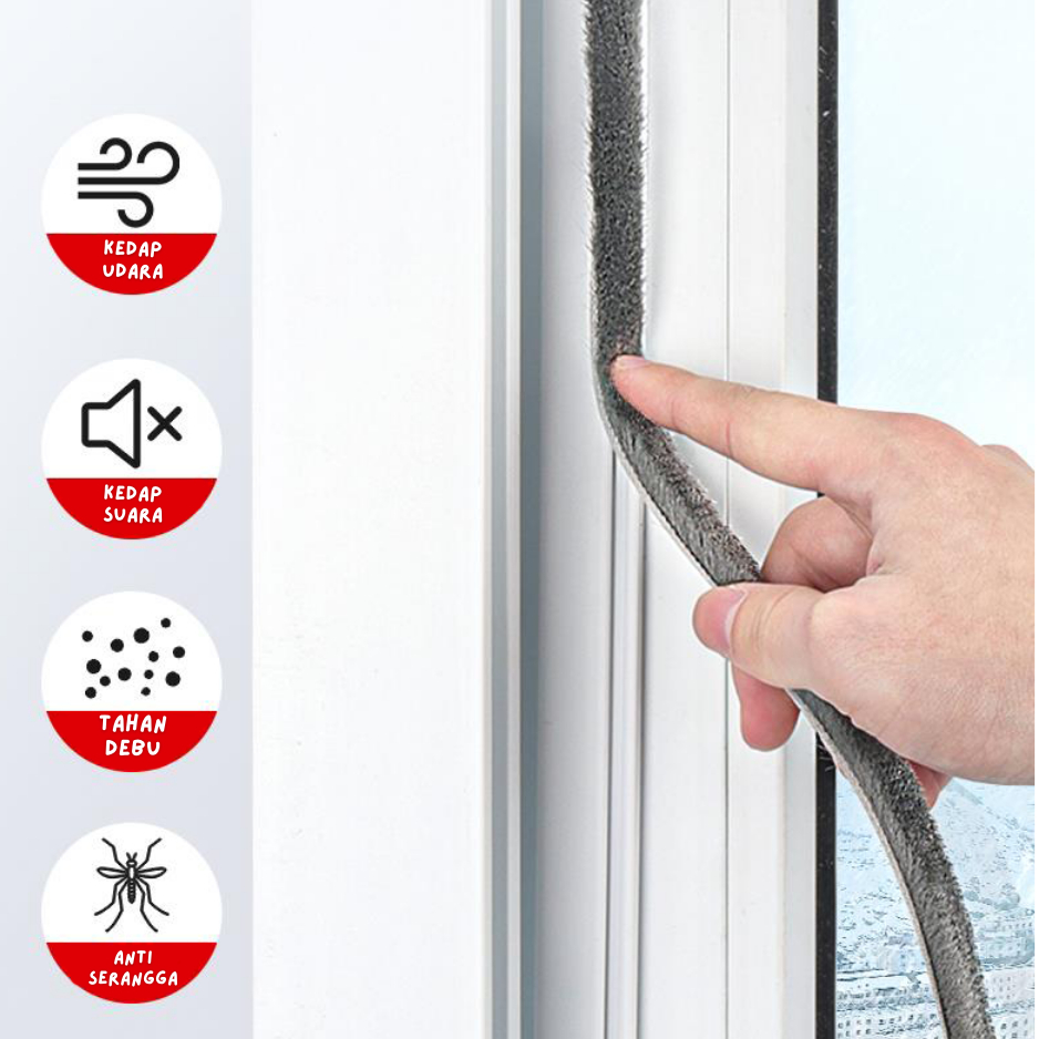 Seal Door Seal Peredam Perekat 3M Penutup Celah Pintu dan Jendela Bulu Halus Mohar Moher