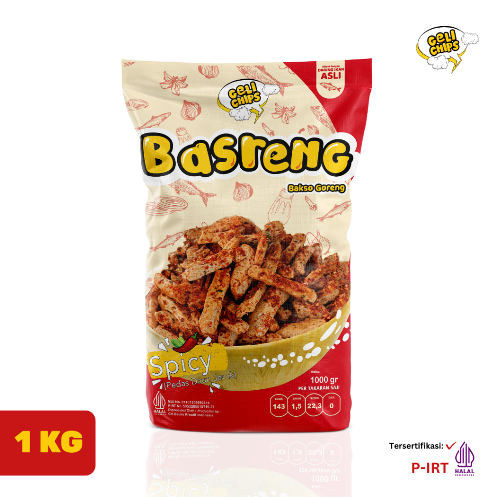 

Geli Chips - Basreng 1 Kg Spicy Pedas Gurih Daun Jeruk Camilan Kering (Bakso Goreng) Basreng Kiloan