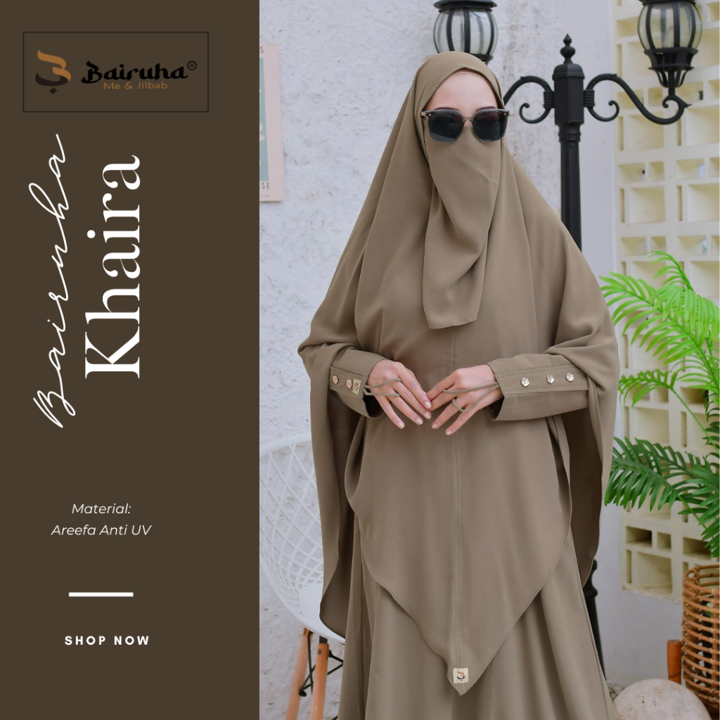 Bairuha Gamis Syari Set Premium Khaira French Khimar - Bahan Areefa Anti UV Premium I gamis syari I 