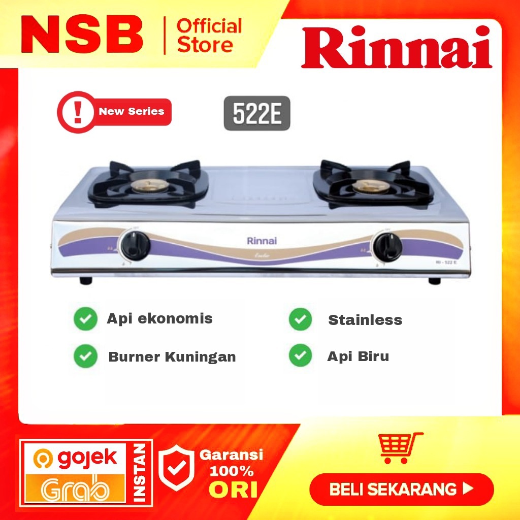 Rinnai RI-522E Kompor Gas rinai 2 tungku stenlis stainless murah