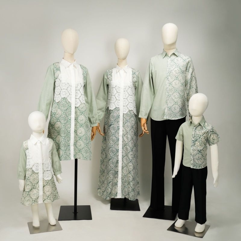 Set Family Raya Collection Camellia Lace Katun hijau