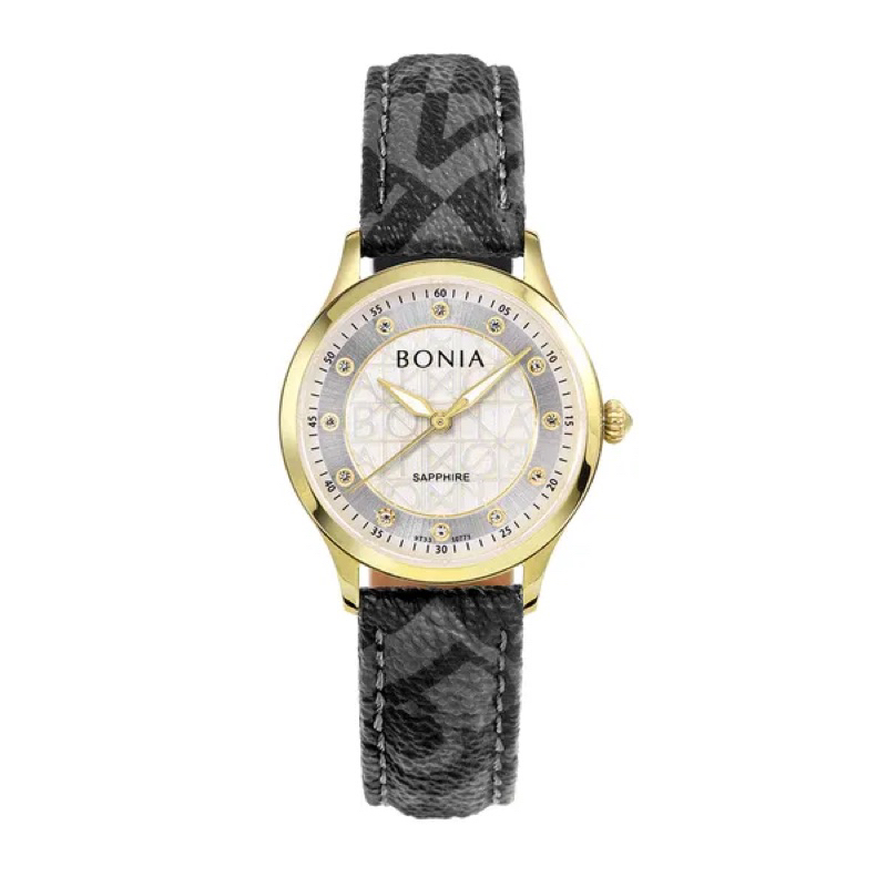 Jam Tangan Wanita Bonia Strap Kulit Monogram BNB10771 Black-Silver