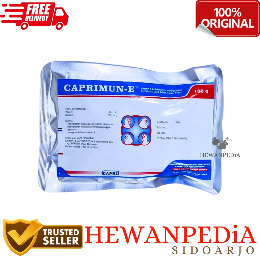 CAPRIMUN E  100 gr Hewanpedia - Vitamin E Selenium Tingkatkan Telur Fertilitas Ayam Unggas Burung Ca