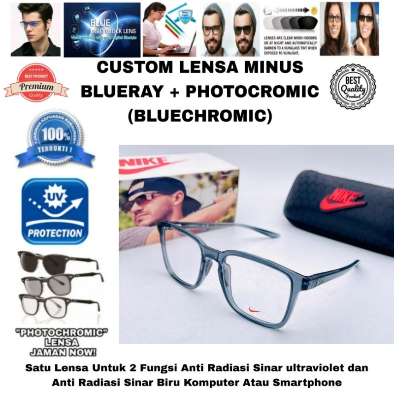 KACAMATA MINUS FRAME 2237 DENGAN LENSA CUSTOM MINUS BLUECHROMIC ANTI RADIASI SINAR UV DAN SINAR BIRU