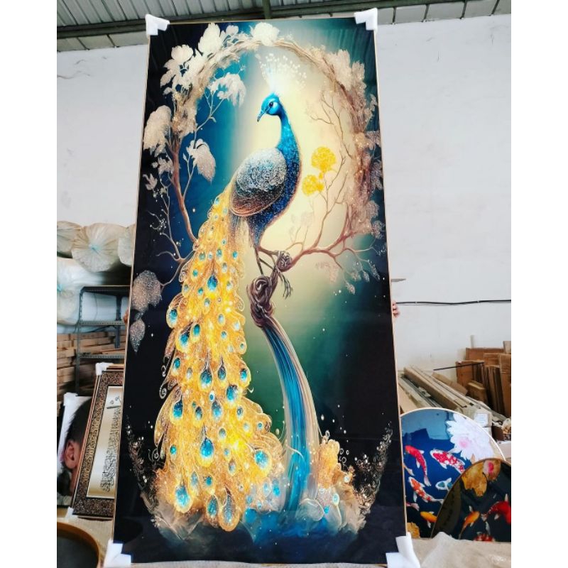 lukisan Porcelain Painting 5D Diamond Crystal lukisan gambar merak