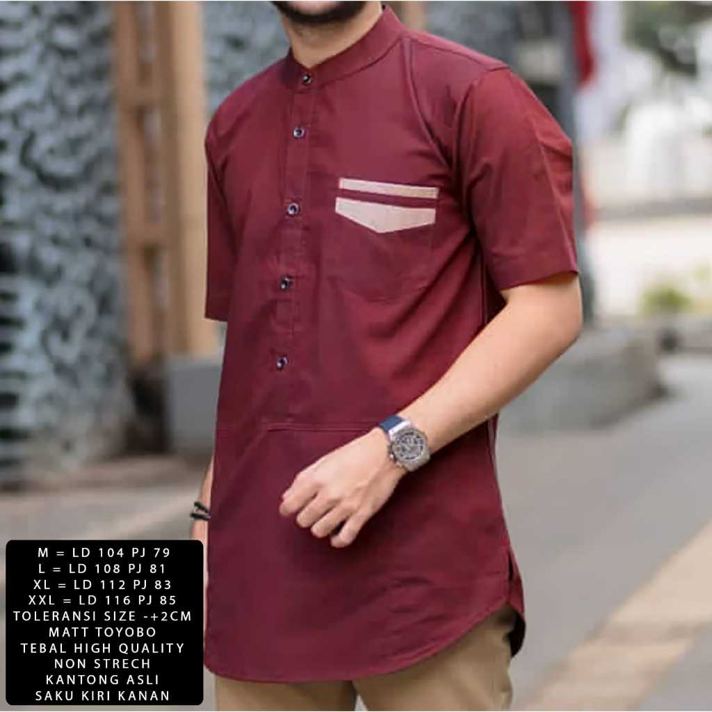 BEST SELLER  Baju Kemeja  Koko Pria Dewasa Terbaru Model Moden Variasi Warna Maroon Bahan Premium Baju Muslim Atasan Pria Murah Bagus Pakaian Kasual