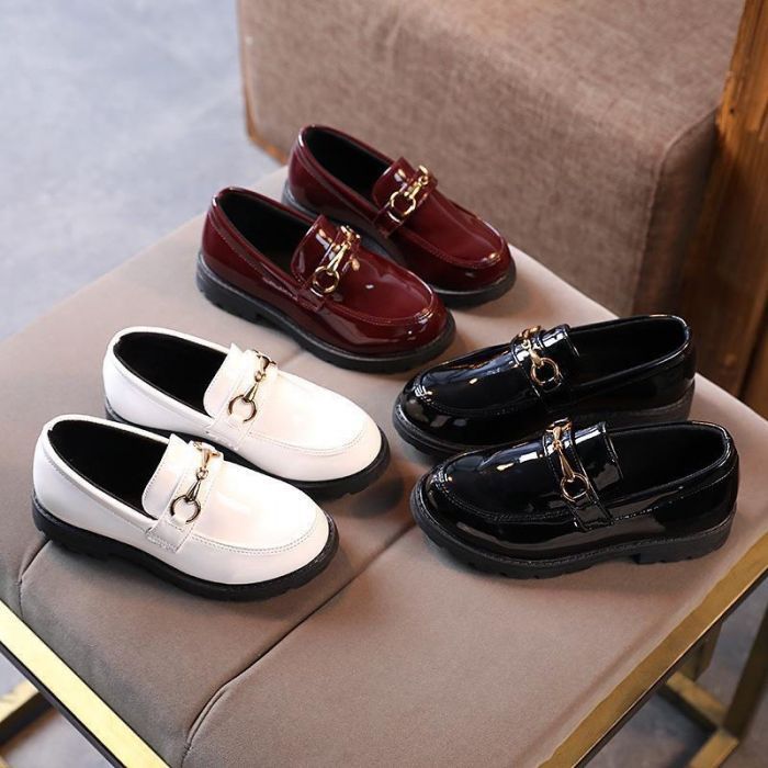 Sepatu Pantofel Anak Perempuan Docmart / Sepatu Formal Loafer Import Hitam Maroon Putih Polos Premiu