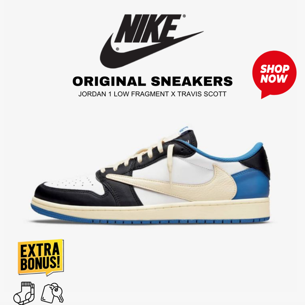 Sneakers Pria AIR JORDAN 1 LOW FRAGMENT X TRAVIS SCOTT ORIGINAL BNIB
