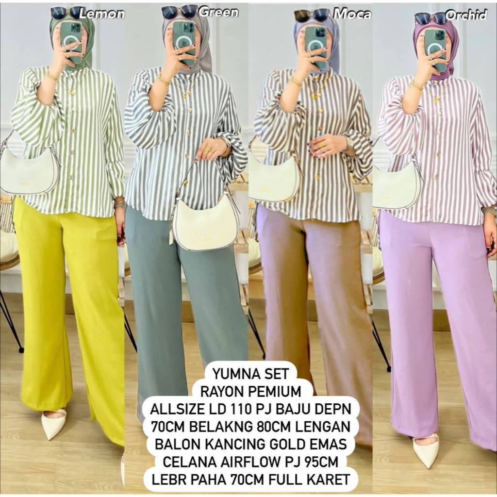 Ellone Fashion - YUMNA Set Wanita Setelan Kekinian Terbaru Motif Salur Rayon Diamond