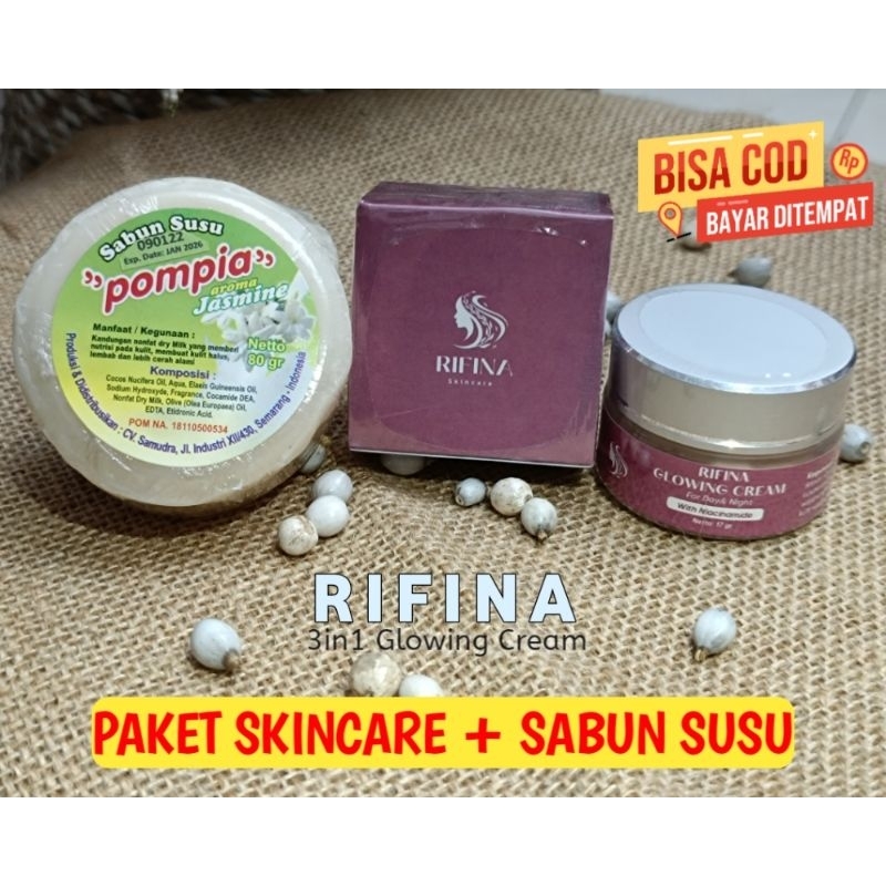 PAKET SKINCARE RIFINA GLOWING CREAM + SABUN SUSU JASMINE