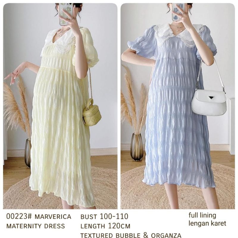 00223 Baju DRESS IBU HAMIL MARVERICA MATERNITY DRES DASTER BUMIL PREMIUM kuning biru polos Korea Kor