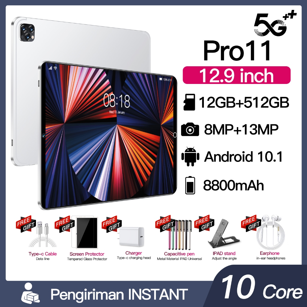 Asli Tablet PC Baru Pro11 12GB + 512GB Android 10 Inci Layar Full Screen Layar Besar Wifi 5G Dual SIM Tablet Untuk Anak Belajar TAB Gaming Murah