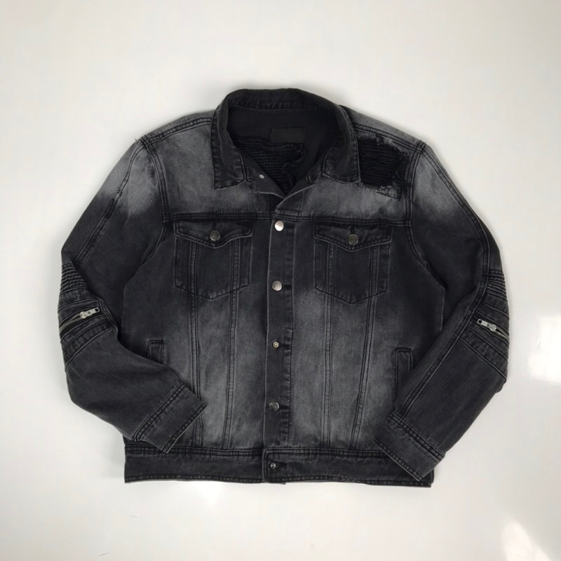 Rucas Jade Black Biker Denim Jacket