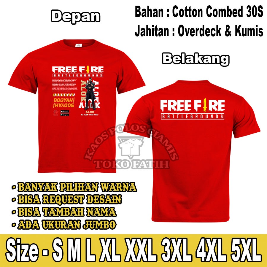 Kaos Karakter Free Fire Dewasa Unisex  ALOK  Depan Belakang Lengan Pendek  Combed 30S