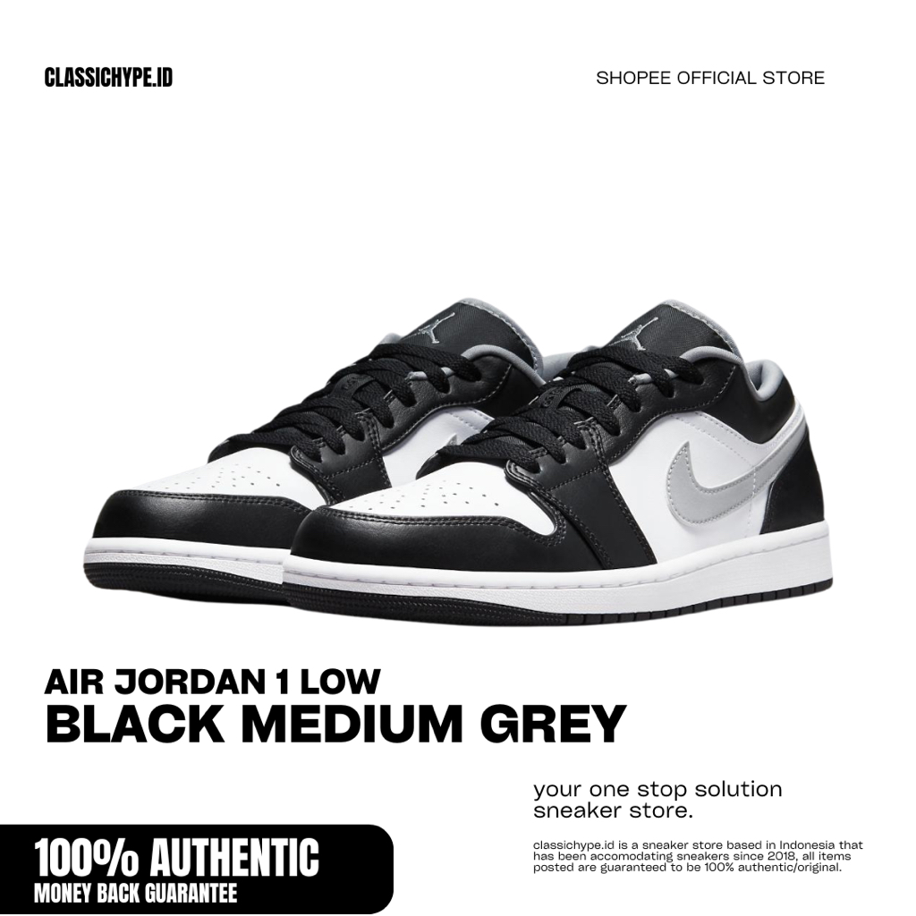 AIR JORDAN 1 LOW BLACK MEDIUM GREY 100% ORIGINAL