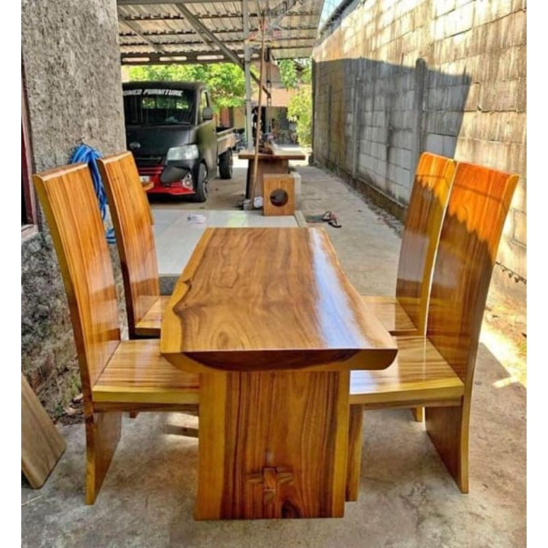 KURSI BLOK SET KURSI MAKAN BLOK KAYU TREMBESI | KURSI MAKAN KAYU TREMBESI