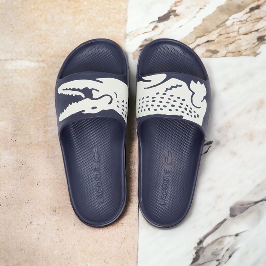 Shenal Sandal Slop Lacoste Croco Hitam Navy Sandal Pria Sandal Karet Semi Kulit Sandal Distro Premiu