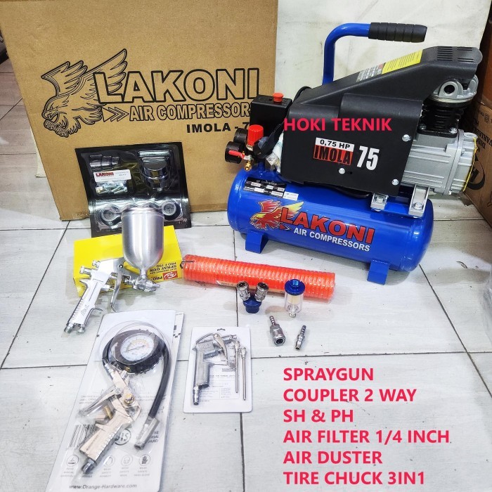 BISA COD  paket kompresor listrik Lakoni imola 75 Oilless Silent 3/4 0.75 HP 9 Liter OL07-09 free Ac