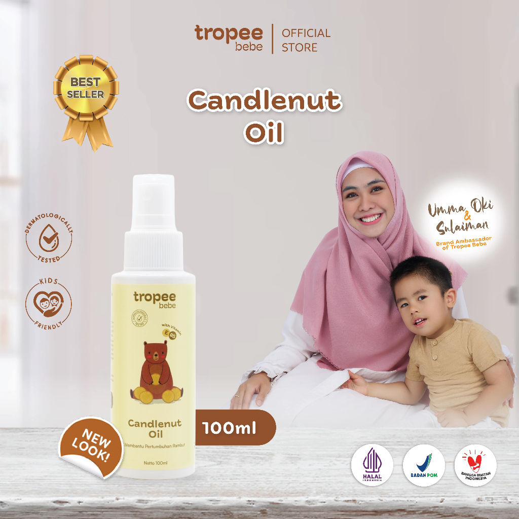 Tropee Bebe Candlenut Oil 100ml | Minyak Kemiri Penumbuh Rambut Alami | Menghitamkan Rambut | Perawatan Rambut Bayi dan Anak
