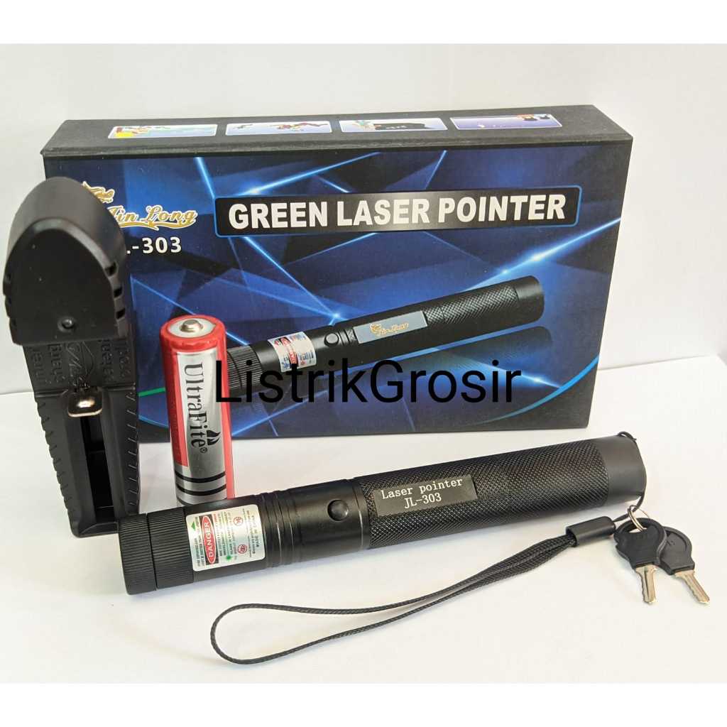 Green Laser Pointer Cahaya Hijau Jinlong JL-303 Cas Rechargeable Laser Pen