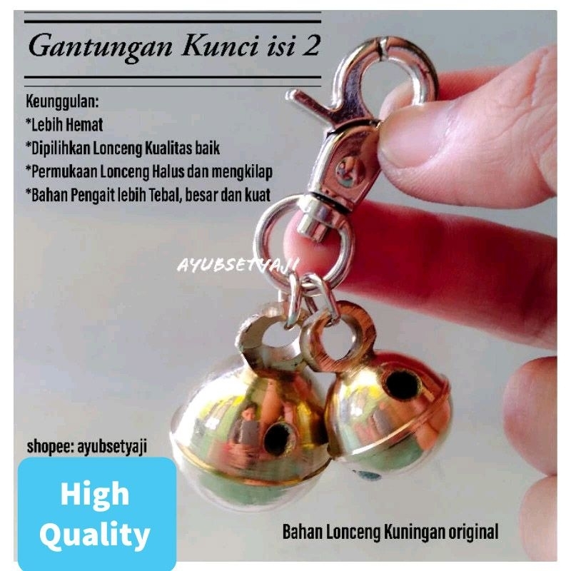 Gantungan kunci isi 2 klintingan Kuningan Pengait Tebal Lonceng Kuningan Bulat Klinting Gantungan Ta