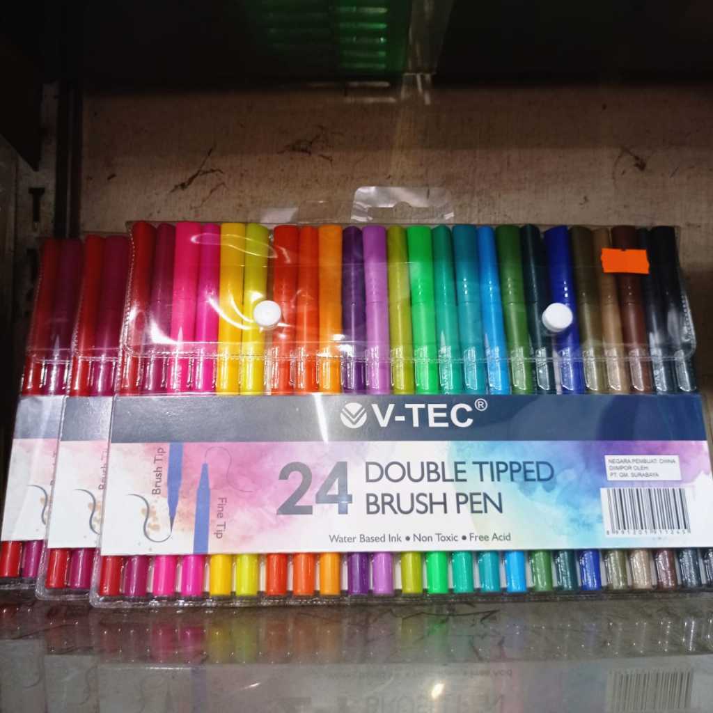 

Brush Pen 24 Warna Double Tipped/2 Ujung Pena Kuas V-TEC