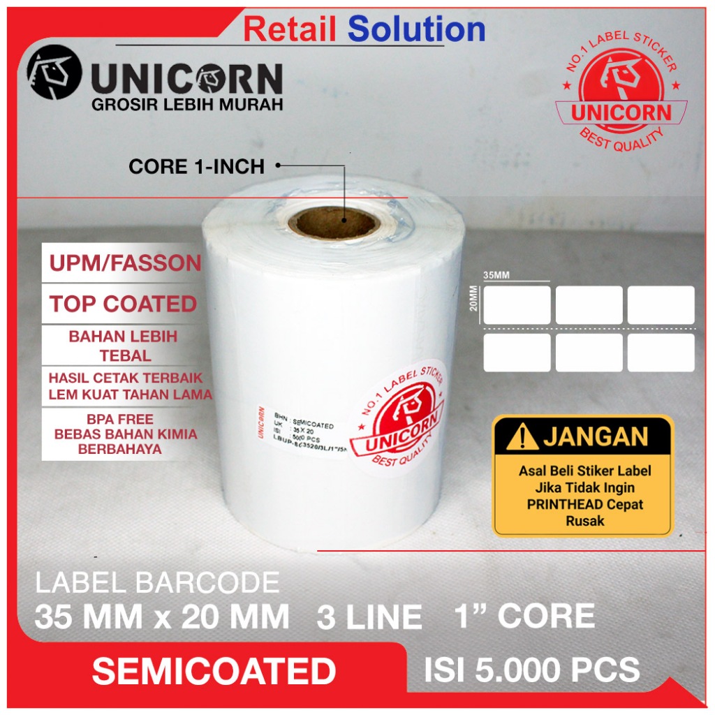

Stiker Label Barcode Semicoat 35x20mm / 35x20 mm / 35 x 20 mm 3 Kolom