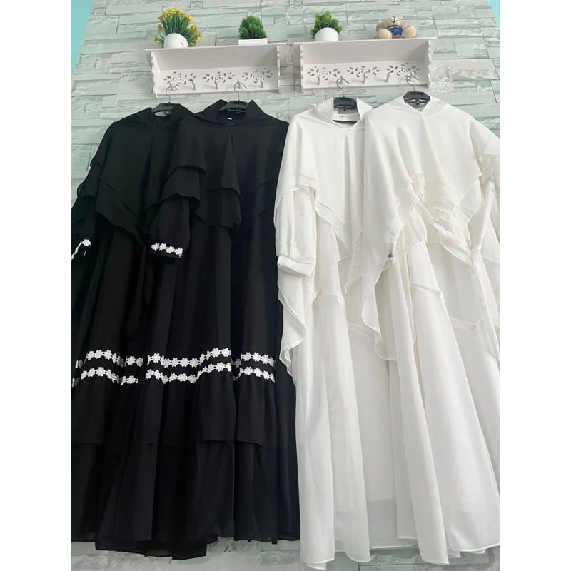 Gamis Syari Warna Putih Jumbo LD 120 Bahan Ceruty Babydoll Premium Baju Umrah Putih Set Syari Hitam 