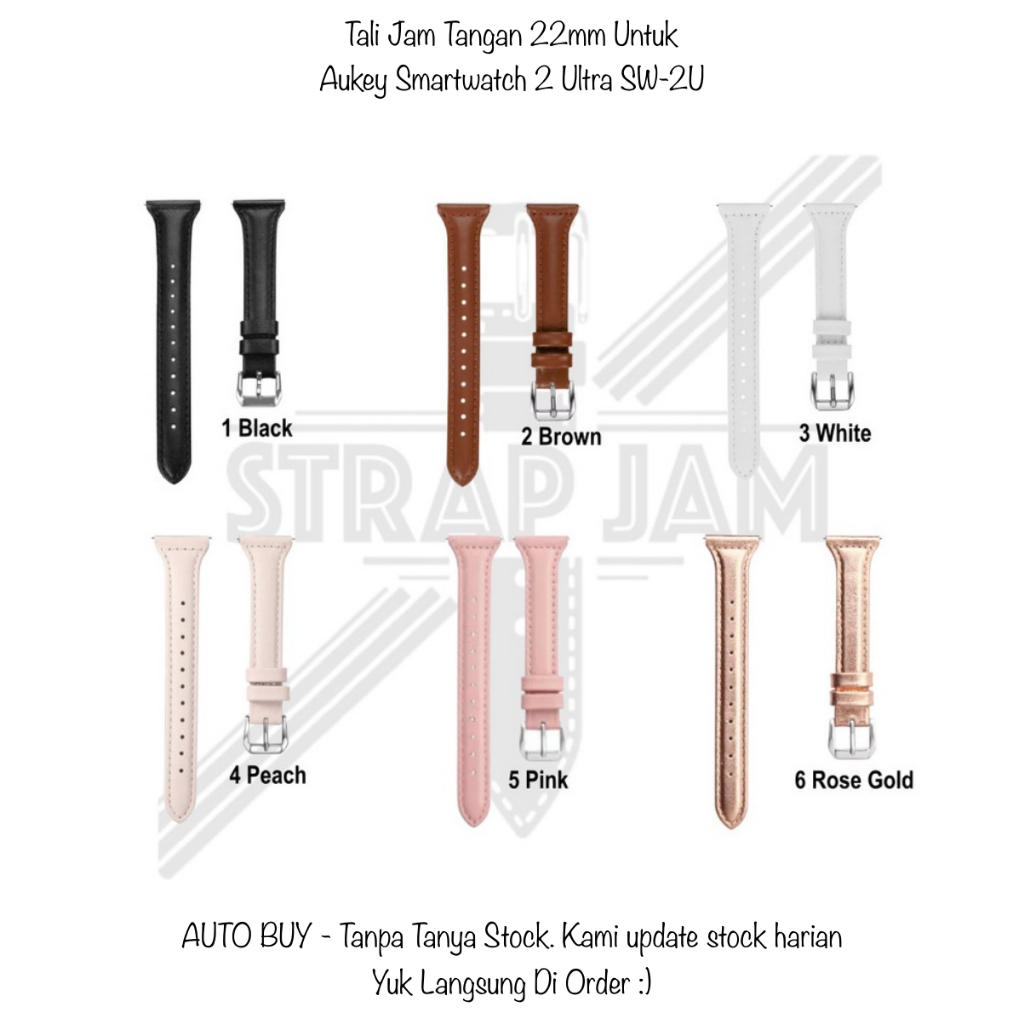 SLW 22mm Strap Aukey Smartwatch 2 Ultra SW-2U - Tali Jam Tangan Wanita Leather Kulit Premium