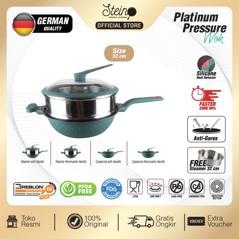 STEINCOOKWARE WOK PLATINUM PRESSURE WOK 32CM