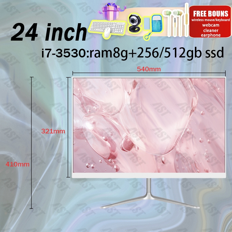 【FREE Install】PC komputer gaming all in one  full set baru core i7 22/24 inch ram8+512gb SSD editing install windows/office-i7-3530：ram8+512gb