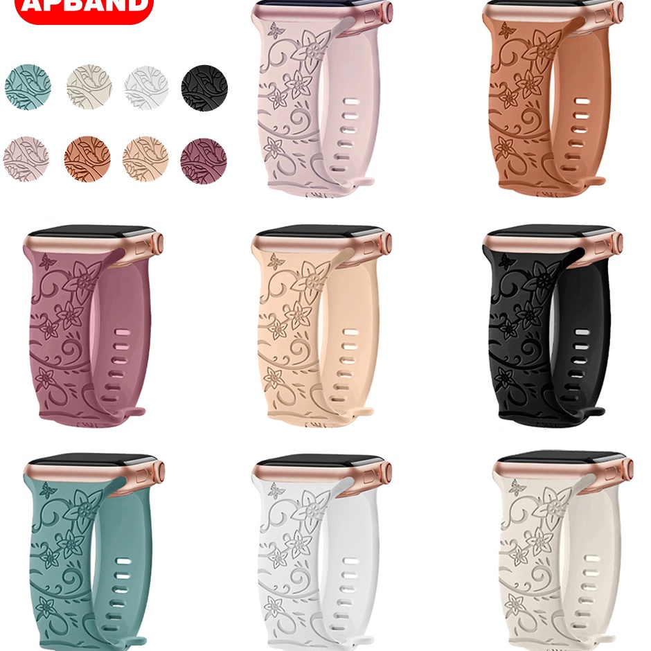 vv Silicone Print Strap iWatch IWO HW 49 45 44 42 41 4 38 mm Soft Sport Engraved Band Women Silicone