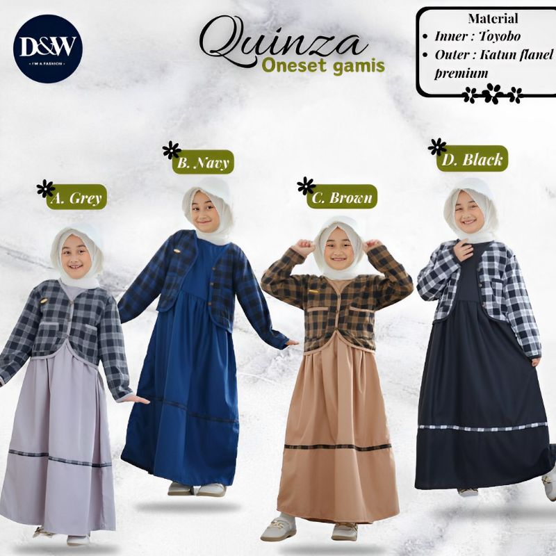 ready siap kirim gamis anak perempuan quinza oneset gamis by d&w 4-14y