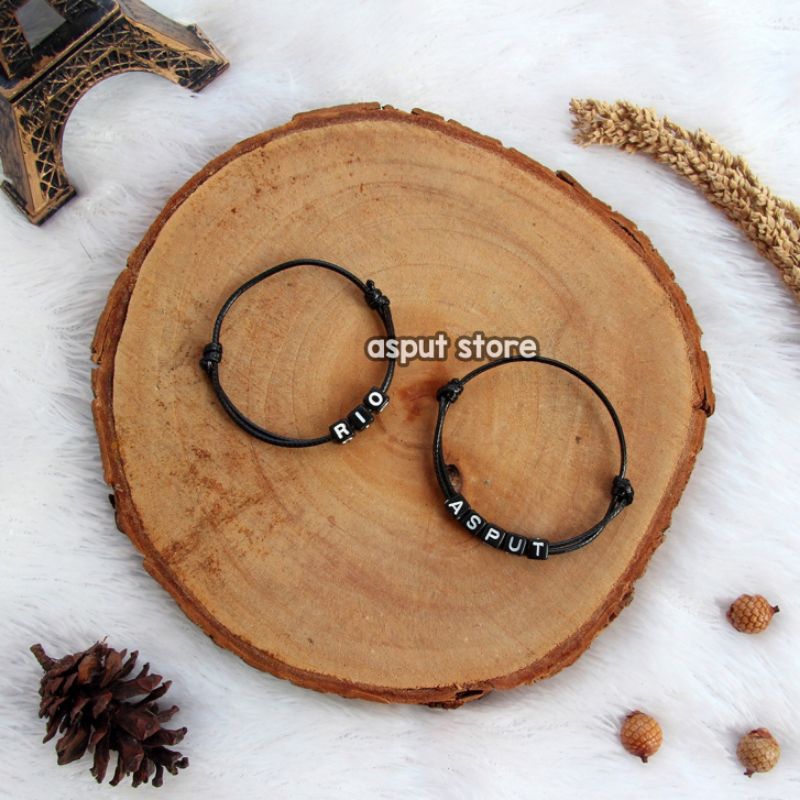 gelang tali nama / gelang nama / gelang inisial nama / gelang tali hitam / gelang tali hitam simple 