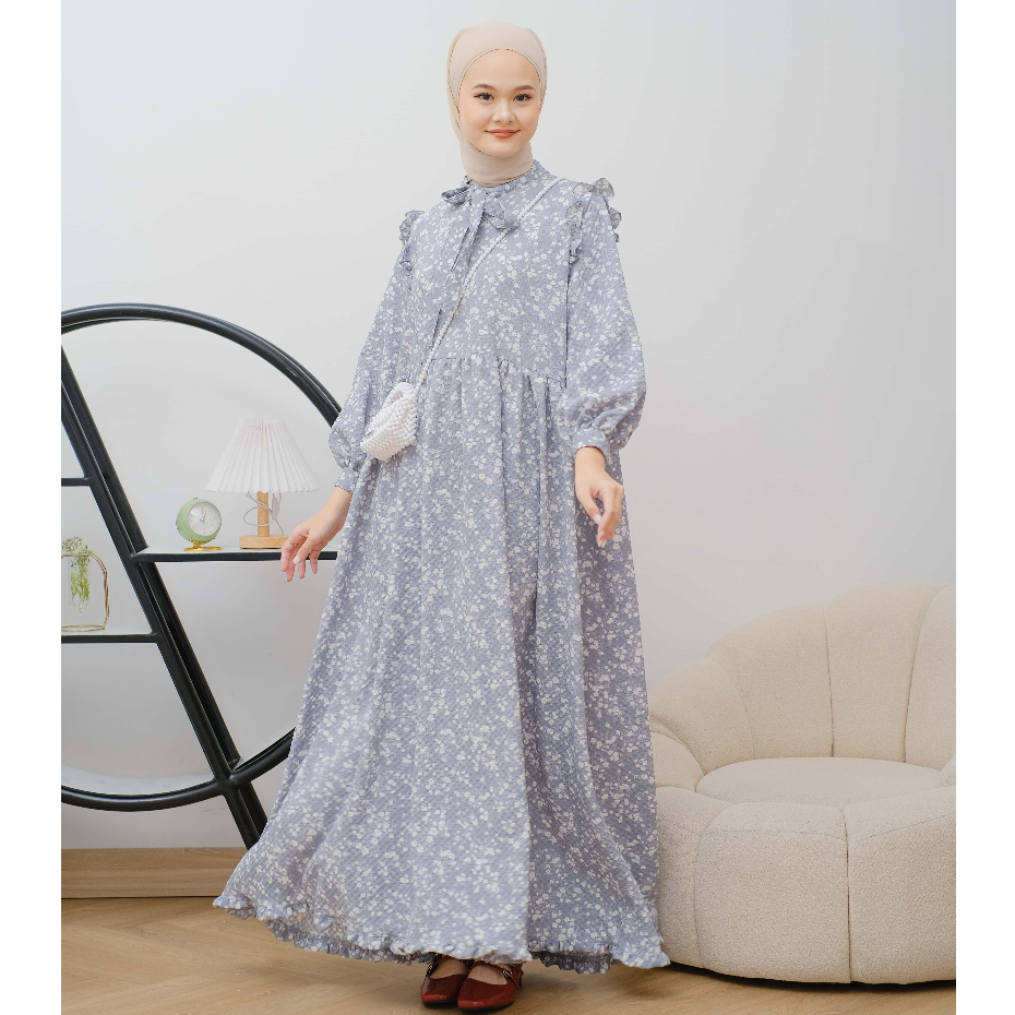 Maxidress | Gamis Floral Kerah Pita