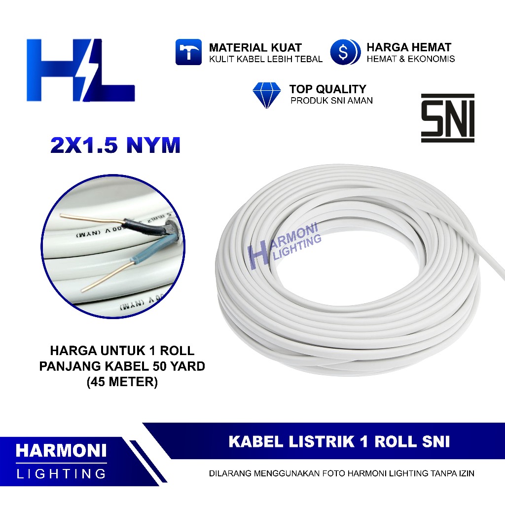 Kabel Listrik 2x1.5 NYM 1 Roll SNI