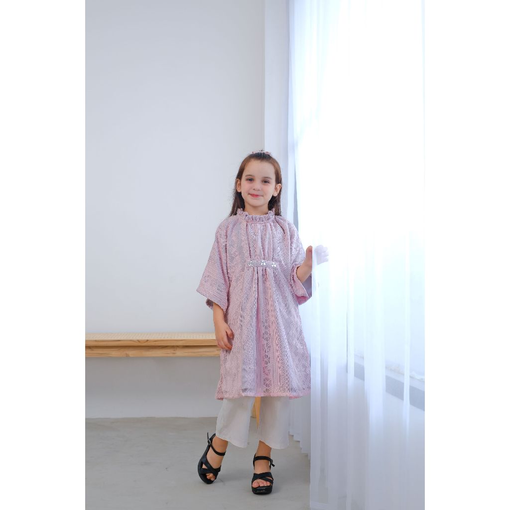 Little Glam Mentari Kaftan Anak Perempuan Usia 3  -  13 Tahun Dusty, Putih, Abu | Kaftan Ngaji Cewek