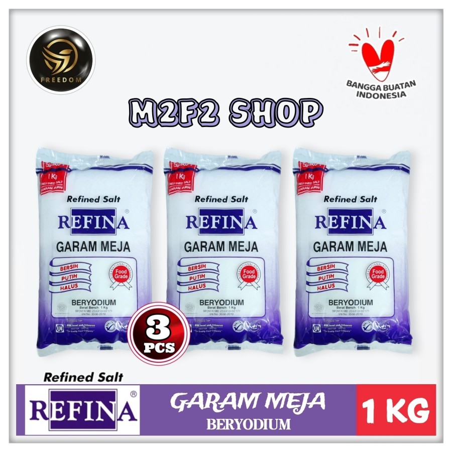 

Refina Salt Garam Meja Beryodium Bersih Putih Halus - 1000 gr | 1 Kg (Kemasan 3 Pcs)