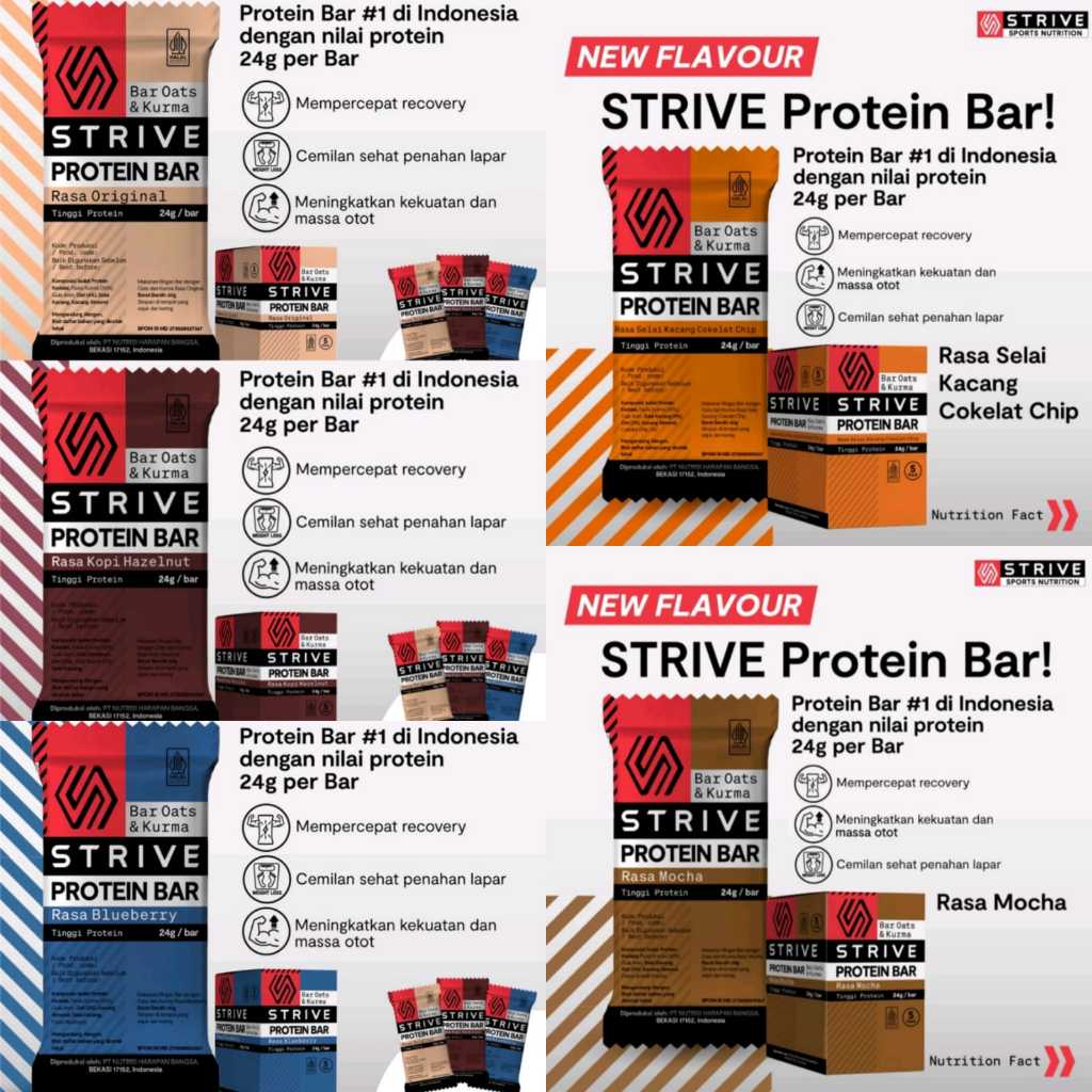 

STRIVE Protein Bar Muscle Recovery Meal Cemilan Olahraga 1BOX isi 5Bar