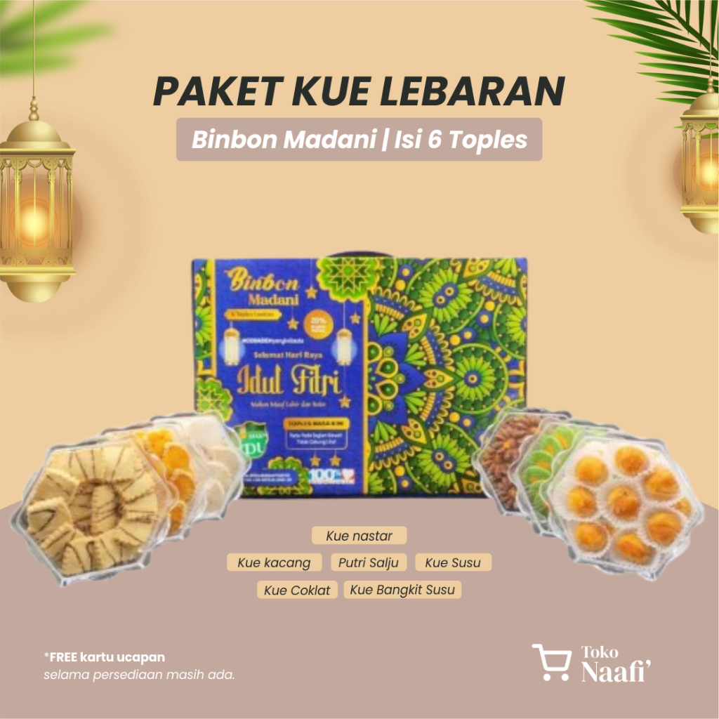 

Peket Kue Kering Lebaran | Binbon Madani Isi 6 Toples