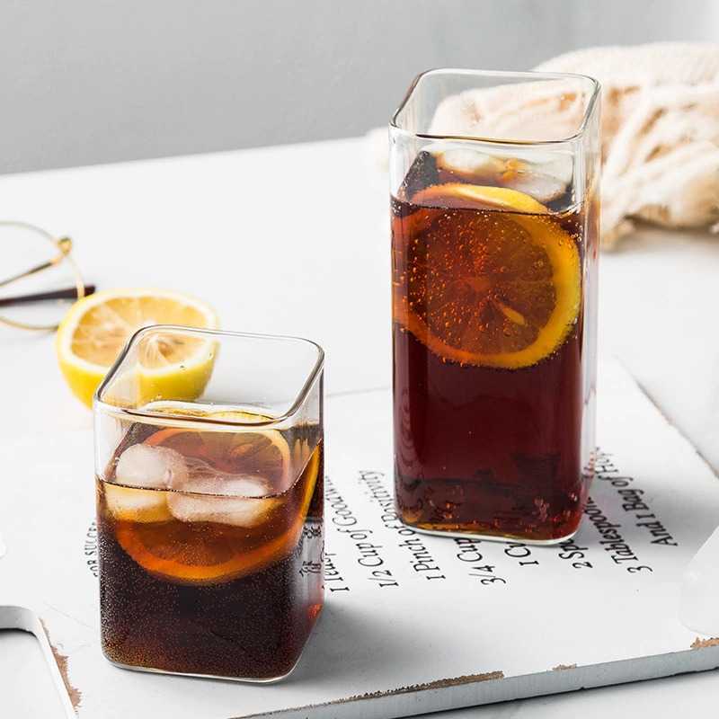 POM Gelas Kaca Kotak Cocktail Persegi 250ml 370ml Persegi Tinggi Panjang Cafe Coffee Shop Restoran