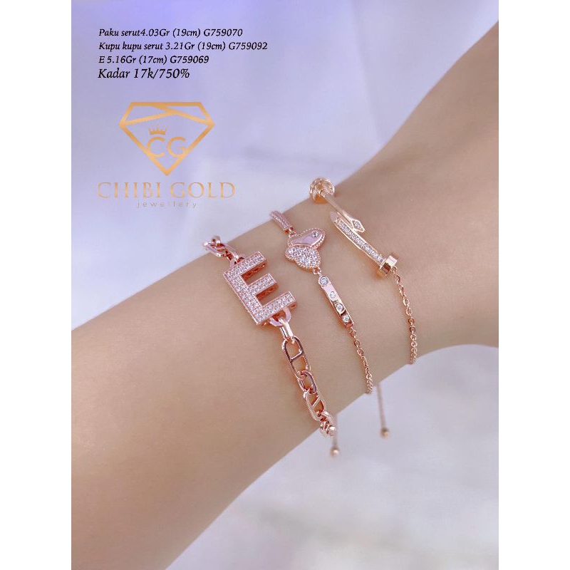 CHIBI GOLD - gelang tangan paku serut emas 750 kadar 17k - chibigold