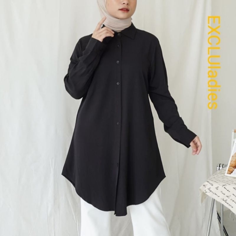 Tunik Polos Wanita Kancing Depan Busui Tunik Polo Linen Lengan Panjang Termurah