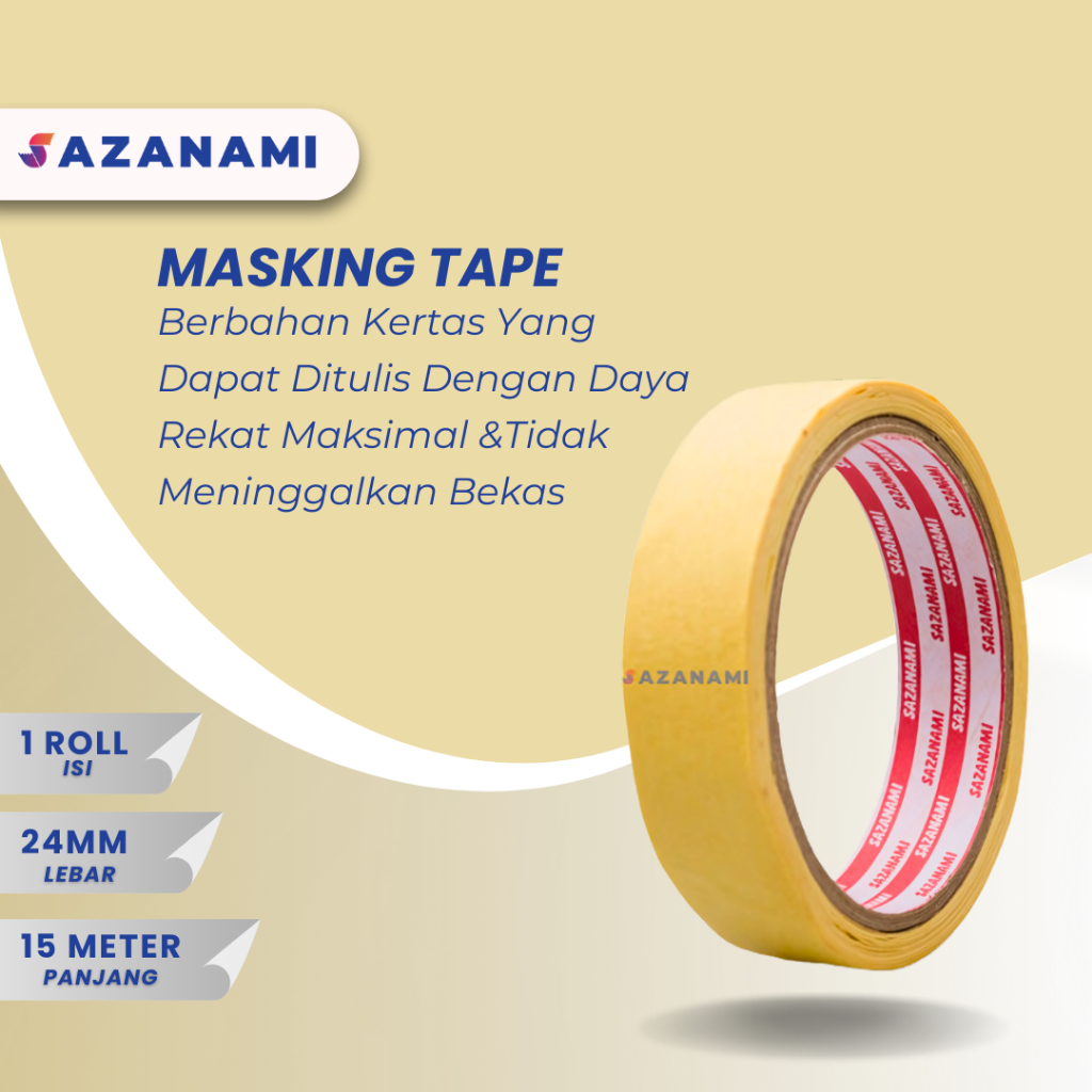 

LAKBAN KERTAS SAZANAMI MASKING TAPE KUNING 1" X 15M 24MM ISOLASI KERTAS