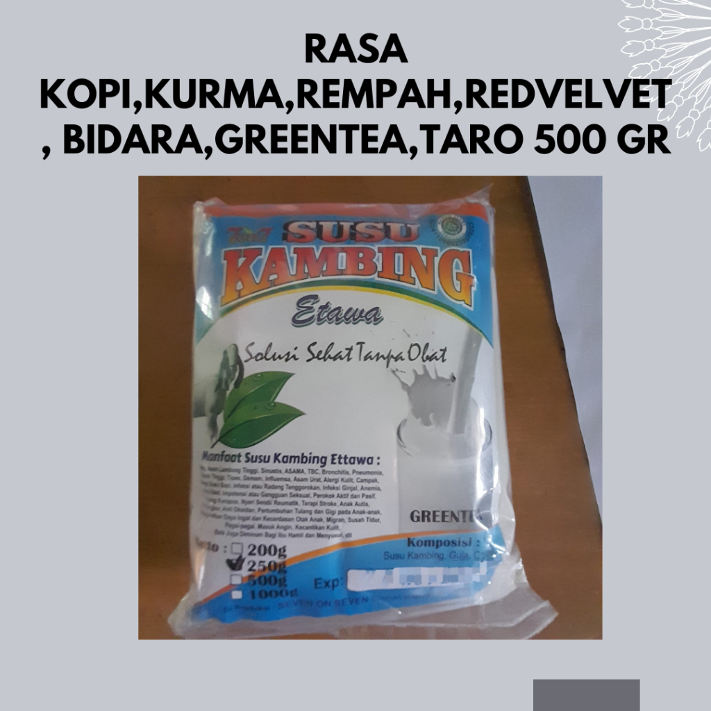 

SUSU KAMBING KEMASAN RASA TARO, GREENTEA, REMPAH, KOPI 500gr