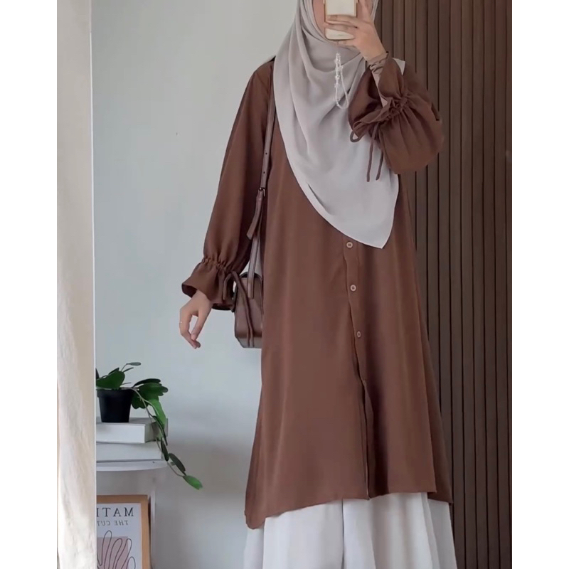 HOT DEALS QIANA TUNIK BY SAFALUNAKU MIDI DRESS SIMPLE ELEGANT CRINKLE PREMIUM / TUNIK BROKEN WHITE